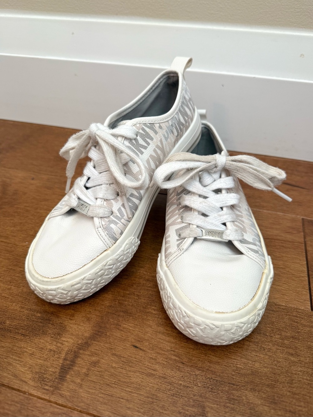 Kids DKNY Printed Leather Lace-Up Sneakers